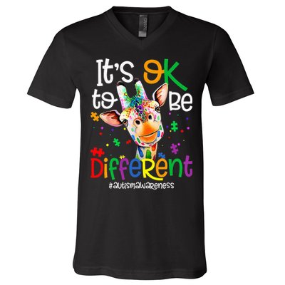giraffe its okay to be different ASD Awareness V-Neck T-Shirt