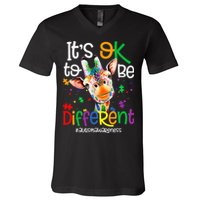 giraffe its okay to be different ASD Awareness V-Neck T-Shirt
