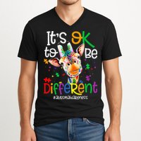 giraffe its okay to be different ASD Awareness V-Neck T-Shirt