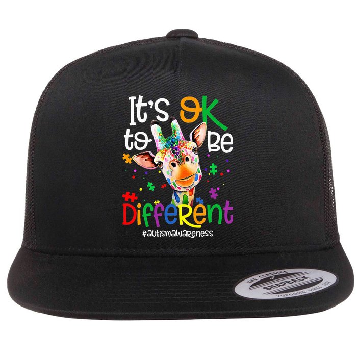 giraffe its okay to be different ASD Awareness Flat Bill Trucker Hat