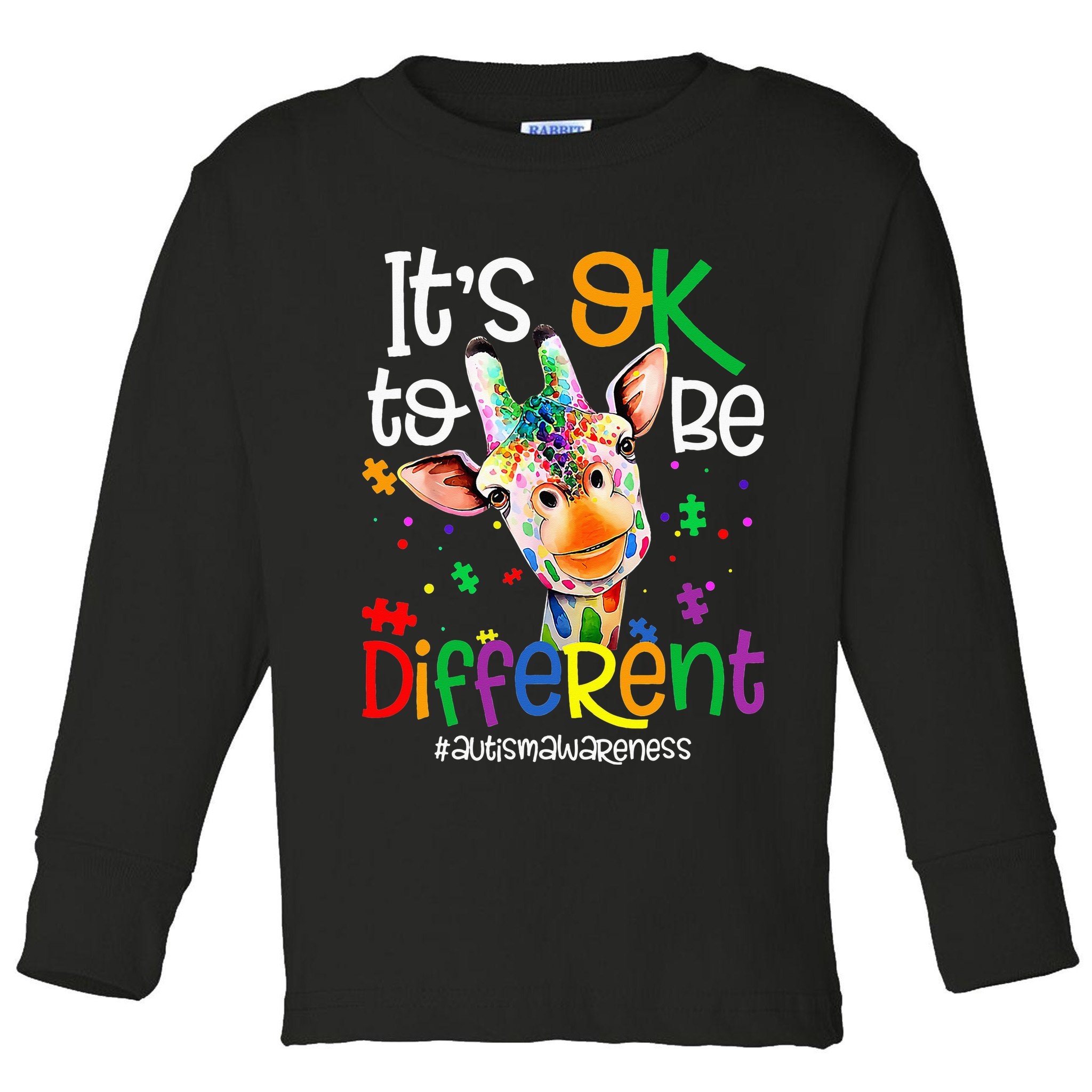 giraffe its okay to be different ASD Awareness Toddler Long Sleeve Shirt