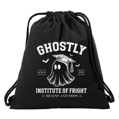 Ghostly Institute Of Fright Brains And Boos Halloween Drawstring Bag