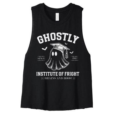 Ghostly Institute Of Fright Brains And Boos Halloween Women's Racerback Cropped Tank