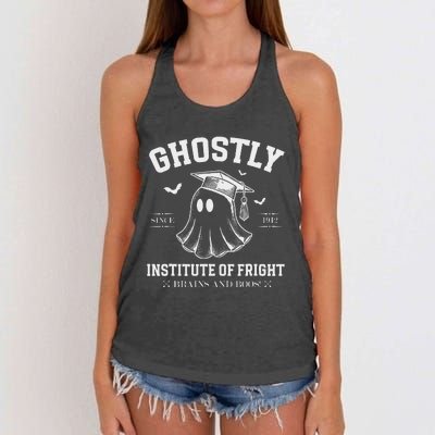 Ghostly Institute Of Fright Brains And Boos Halloween Women's Knotted Racerback Tank