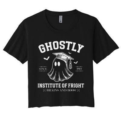 Ghostly Institute Of Fright Brains And Boos Halloween Women's Crop Top Tee