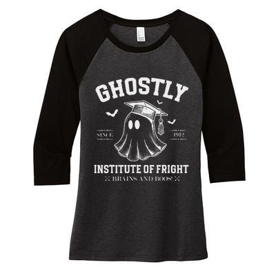 Ghostly Institute Of Fright Brains And Boos Halloween Women's Tri-Blend 3/4-Sleeve Raglan Shirt