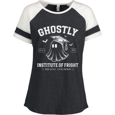 Ghostly Institute Of Fright Brains And Boos Halloween Enza Ladies Jersey Colorblock Tee