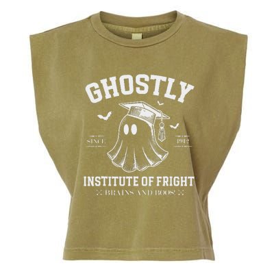 Ghostly Institute Of Fright Brains And Boos Halloween Garment-Dyed Women's Muscle Tee