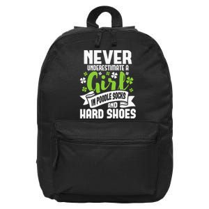 Girl In Poodle Socks Irish Dancer Ceili Reel Dance Feis 16 in Basic Backpack