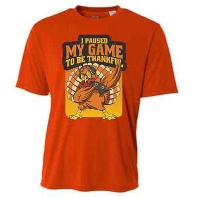 Gaming I Paused My Game To Be Thankful Dabbing Gamer Turkey Gift Cooling Performance Crew T-Shirt