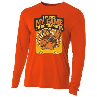 Gaming I Paused My Game To Be Thankful Dabbing Gamer Turkey Gift Cooling Performance Long Sleeve Crew