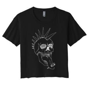 Grunge Indie Punk Rock Skull With Mohawk Women's Crop Top Tee