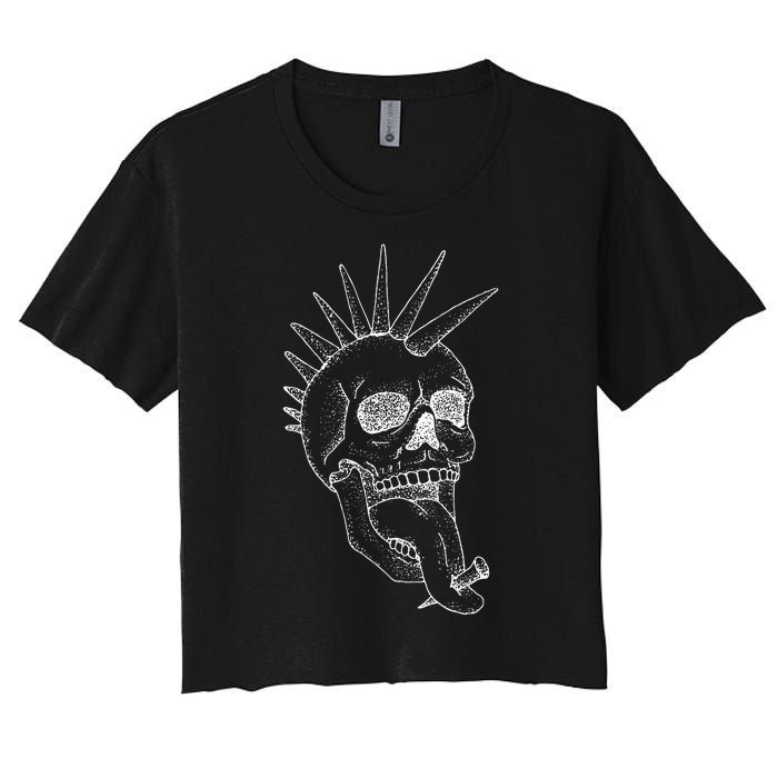 Grunge Indie Punk Rock Skull With Mohawk Women's Crop Top Tee