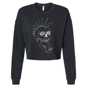 Grunge Indie Punk Rock Skull With Mohawk Cropped Pullover Crew