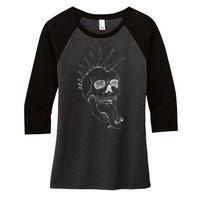 Grunge Indie Punk Rock Skull With Mohawk Women's Tri-Blend 3/4-Sleeve Raglan Shirt