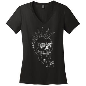 Grunge Indie Punk Rock Skull With Mohawk Women's V-Neck T-Shirt