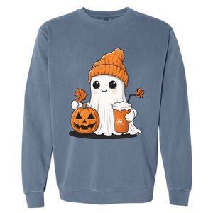 Ghost Ing Pumpkin Spice Coffee Halloween Thanksgiving Funny Gift Garment-Dyed Sweatshirt