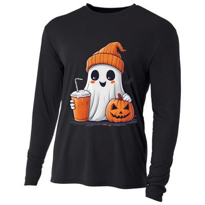 Ghost Ing Pumpkin Spice Latte Halloween Spooky Season Cute Gift Cooling Performance Long Sleeve Crew
