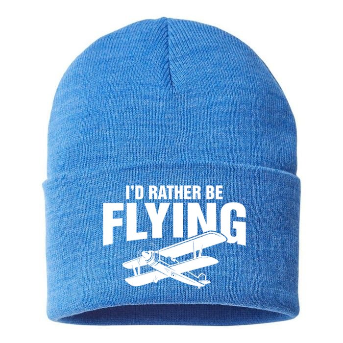 Grandpa Id Rather Be Flying Funny Vintage Airplane Pilot Gift Sustainable Knit Beanie