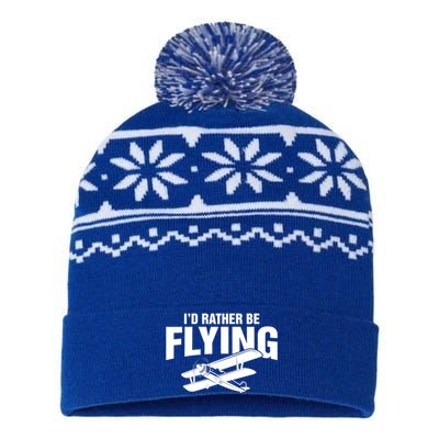 Grandpa Id Rather Be Flying Funny Vintage Airplane Pilot Gift USA-Made Snowflake Beanie