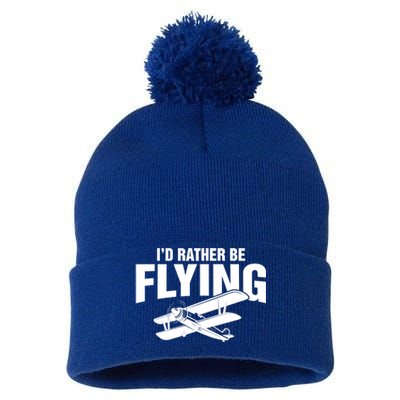 Grandpa Id Rather Be Flying Funny Vintage Airplane Pilot Gift Pom Pom 12in Knit Beanie