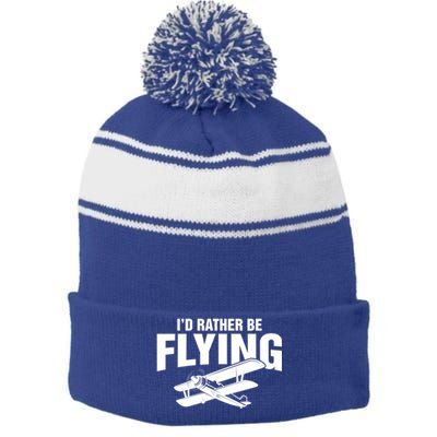 Grandpa Id Rather Be Flying Funny Vintage Airplane Pilot Gift Stripe Pom Pom Beanie