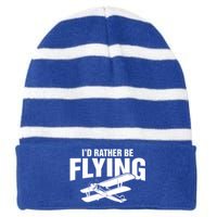 Grandpa Id Rather Be Flying Funny Vintage Airplane Pilot Gift Striped Beanie with Solid Band