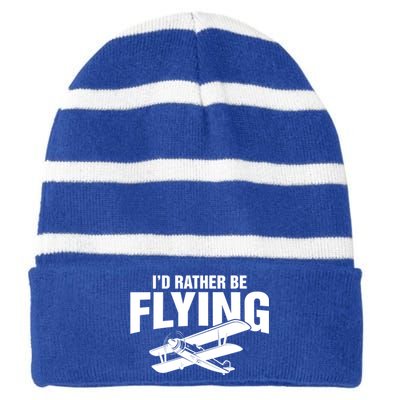 Grandpa Id Rather Be Flying Funny Vintage Airplane Pilot Gift Striped Beanie with Solid Band