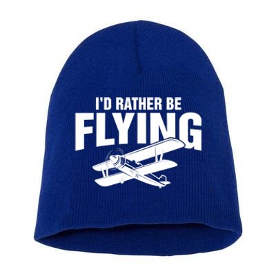 Grandpa Id Rather Be Flying Funny Vintage Airplane Pilot Gift Short Acrylic Beanie