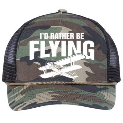 Grandpa Id Rather Be Flying Funny Vintage Airplane Pilot Gift Retro Rope Trucker Hat Cap