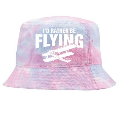 Grandpa Id Rather Be Flying Funny Vintage Airplane Pilot Gift Tie-Dyed Bucket Hat