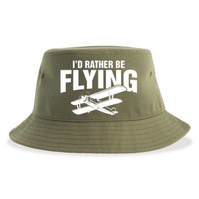 Grandpa Id Rather Be Flying Funny Vintage Airplane Pilot Gift Sustainable Bucket Hat