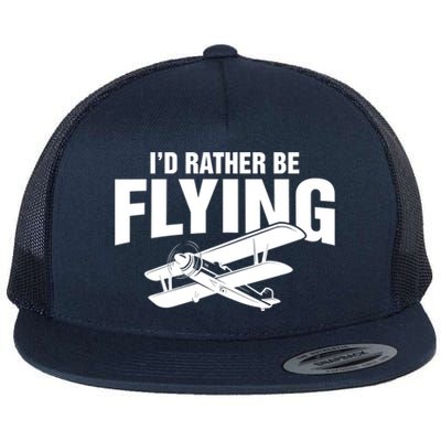 Grandpa Id Rather Be Flying Funny Vintage Airplane Pilot Gift Flat Bill Trucker Hat