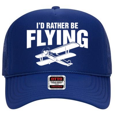 Grandpa Id Rather Be Flying Funny Vintage Airplane Pilot Gift High Crown Mesh Back Trucker Hat