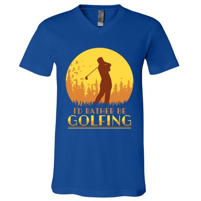 Golfer Id Rather Be Golfing Player Instructor Athlete Gift V-Neck T-Shirt