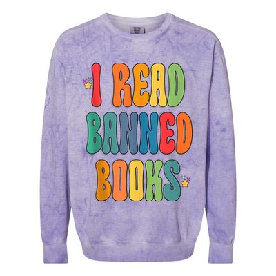 Groovy I Read Banned Books Librarian Reader Bookworm Colorblast Crewneck Sweatshirt