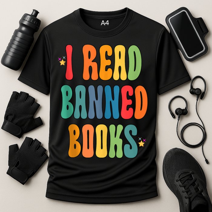Groovy I Read Banned Books Librarian Reader Bookworm Performance Shirt