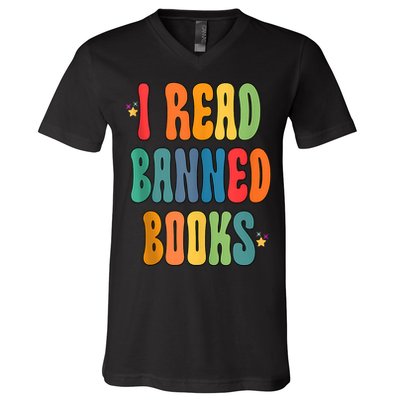 Groovy I Read Banned Books Librarian Reader Bookworm V-Neck T-Shirt