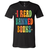 Groovy I Read Banned Books Librarian Reader Bookworm V-Neck T-Shirt