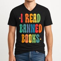 Groovy I Read Banned Books Librarian Reader Bookworm V-Neck T-Shirt