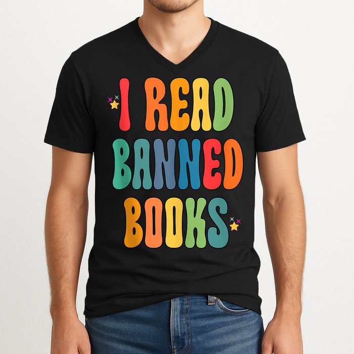 Groovy I Read Banned Books Librarian Reader Bookworm V-Neck T-Shirt