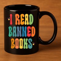 Groovy I Read Banned Books Librarian Reader Bookworm 11oz C Handle Ceramic Mug