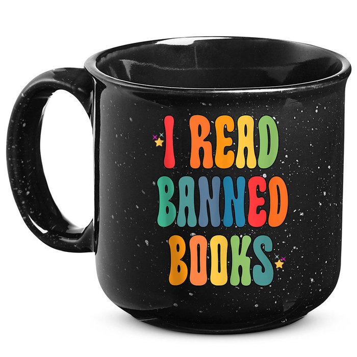 Groovy I Read Banned Books Librarian Reader Bookworm 15oz Campfire Ceramic Mug