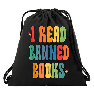 Groovy I Read Banned Books Librarian Reader Bookworm Drawstring Bag