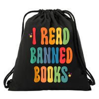 Groovy I Read Banned Books Librarian Reader Bookworm Drawstring Bag