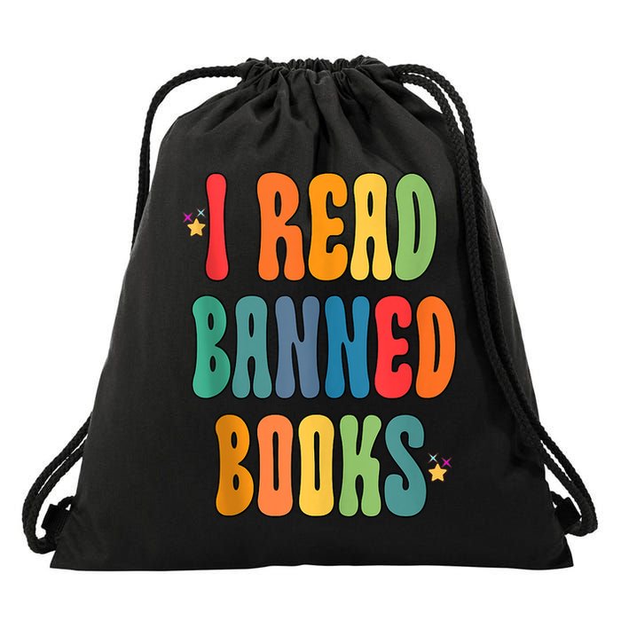 Groovy I Read Banned Books Librarian Reader Bookworm Drawstring Bag