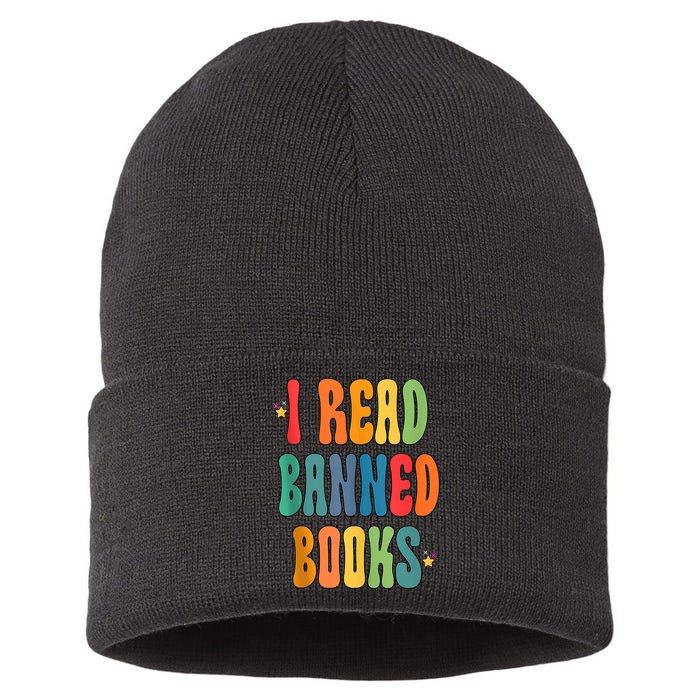 Groovy I Read Banned Books Librarian Reader Bookworm Sustainable Knit Beanie