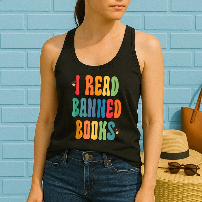 Groovy I Read Banned Books Librarian Reader Bookworm Womens Tank Top