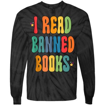 Groovy I Read Banned Books Librarian Reader Bookworm Tie-Dye Long Sleeve Shirt