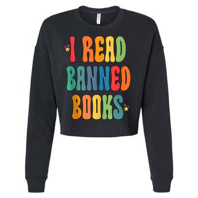 Groovy I Read Banned Books Librarian Reader Bookworm Cropped Pullover Crew